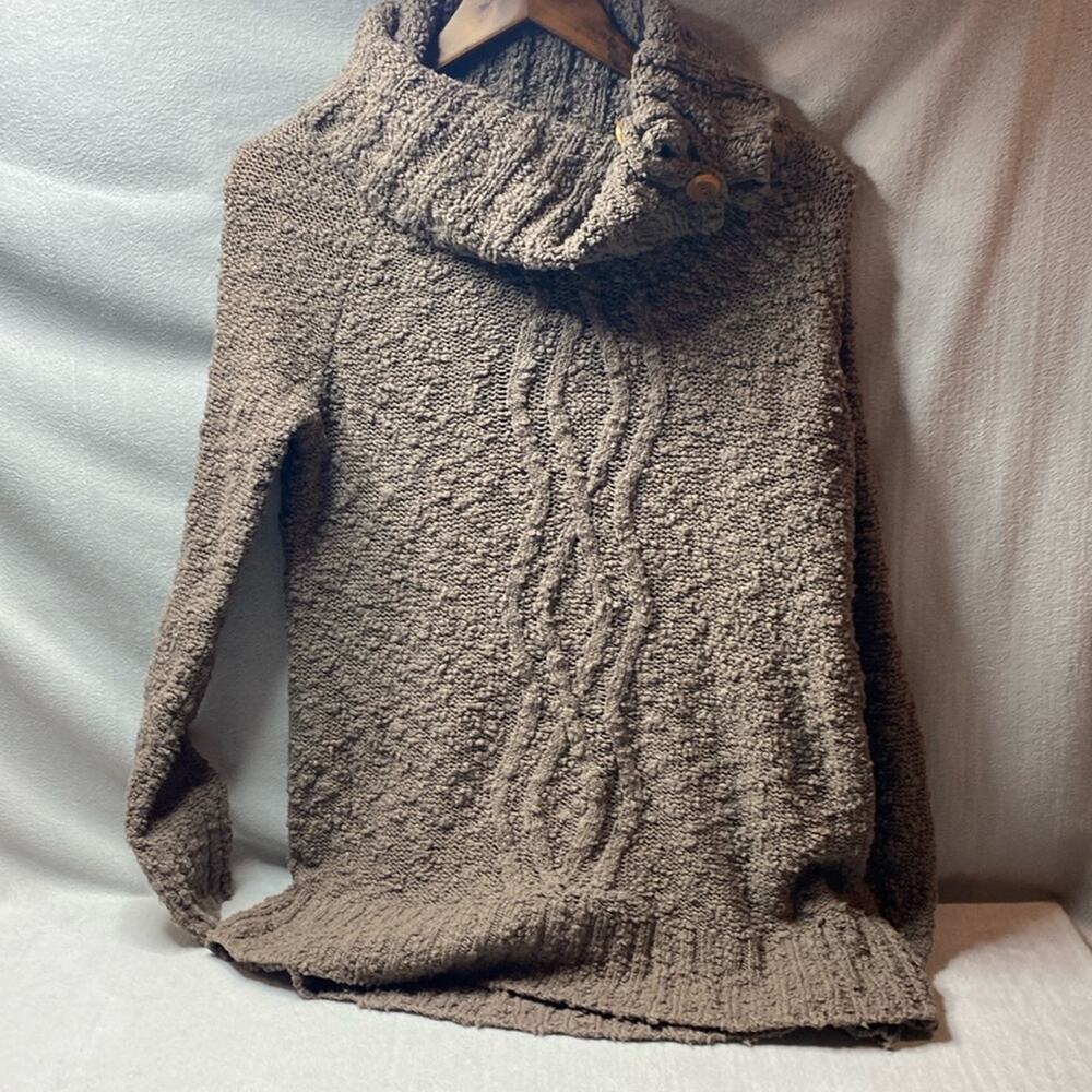 Moth Chunky Cable-Knit Cowl Neck Sweater in Taupe